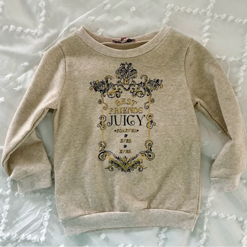 Juicy Couture girls tan metallic best friends Graphic Sweatshirt long sleeve 3T